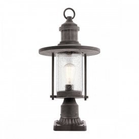 RIVERWOOD rustic weathered zinc outdoor pedestal lantern
