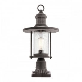 RIVERWOOD rustic weathered zinc outdoor pedestal lantern