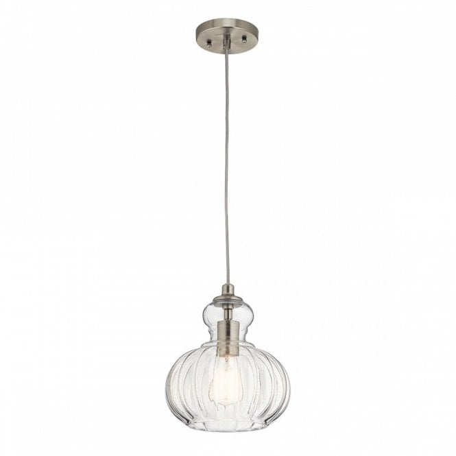 RIVIERA ceiling pendant on brushed nickel suspension with rounded glass shade