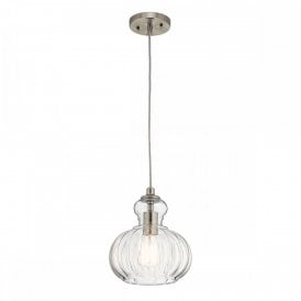 RIVIERA ceiling pendant on brushed nickel suspension with rounded glass shade