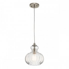 RIVIERA ceiling pendant on brushed nickel suspension with rounded glass shade