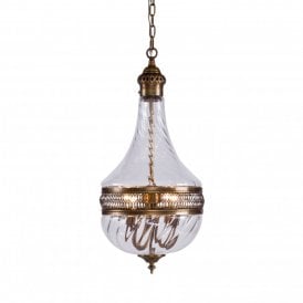 Ceiling Pendant | Antique Brass | Twisted Ribbed Glass Shade