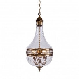 RIVLETS Ceiling Pendant | Antique Brass | Twisted Ribbed Glass Shade