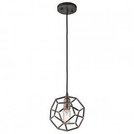 ROCKLYN small ceiling pendant with geodesic raw steel shade and brass highlights