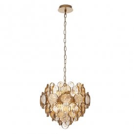 ROLEAU Antique Gold Chandelier With Clear And Amber Glass Details