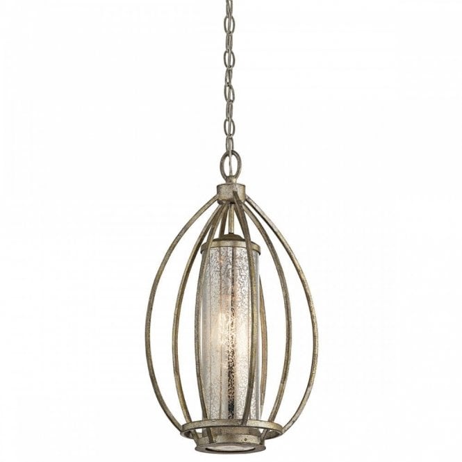 ROSALIE caged ceiling pendant in sterling gold with antique mercury glass