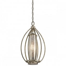 ROSALIE caged ceiling pendant in sterling gold with antique mercury glass