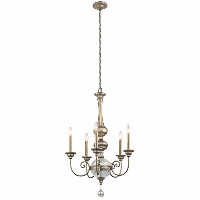ROSALIE traditional colonial style chandelier in sterling gold finsh - 5 lights