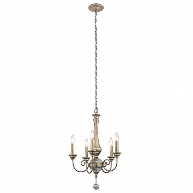 ROSALIE traditional colonial style chandelier in sterling gold finsh - compact 5 light