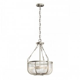 ROUX Brushed Nickel Pendant/ Semi-Flush with Ribbed Glass