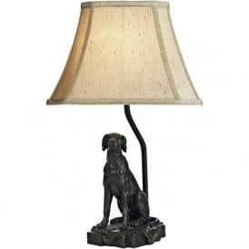 ROVER dog sculpture table lamp with warm gold shade