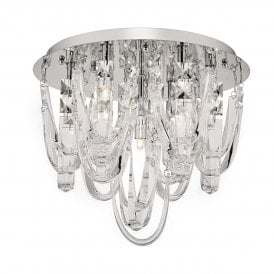 ROXANNE small chrome flush fit ceiling light with crystal swags and droplets