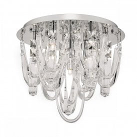 ROXANNE small chrome flush fit ceiling light with crystal swags and droplets