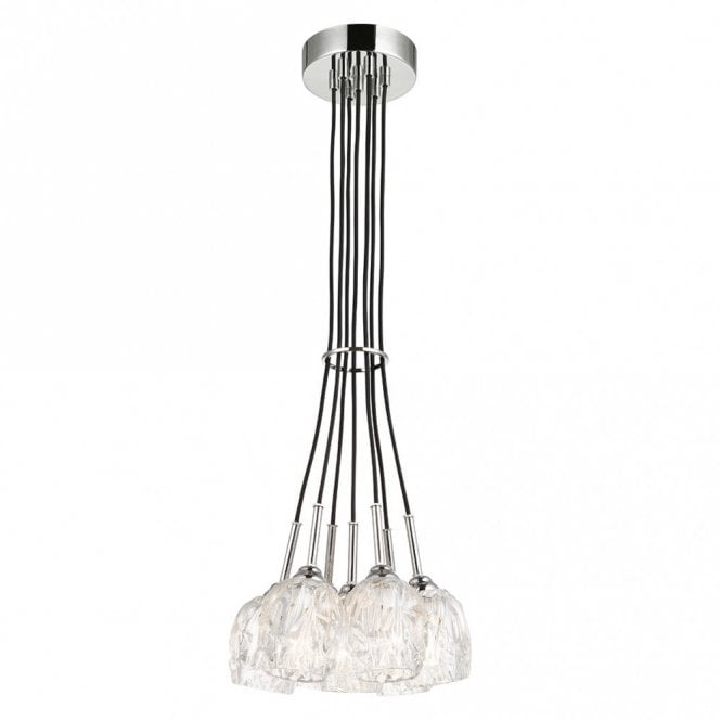 RUBIN modern cluster of 7 pendant lights in nickel with faceted glass shades