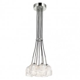 RUBIN modern cluster of 7 pendant lights in nickel with faceted glass shades