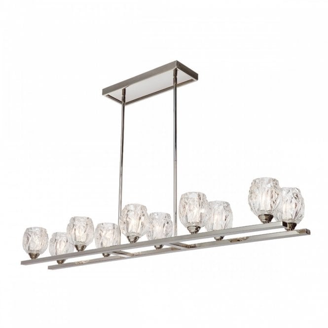 RUBIN modern island chandelier in nickel with 10 faceted glass votive shades