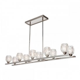 RUBIN modern island chandelier in nickel with 10 faceted glass votive shades