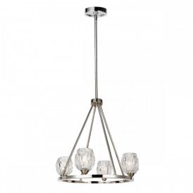RUBIN modern ring chandelier in nickel with 4 faceted glass votive shades