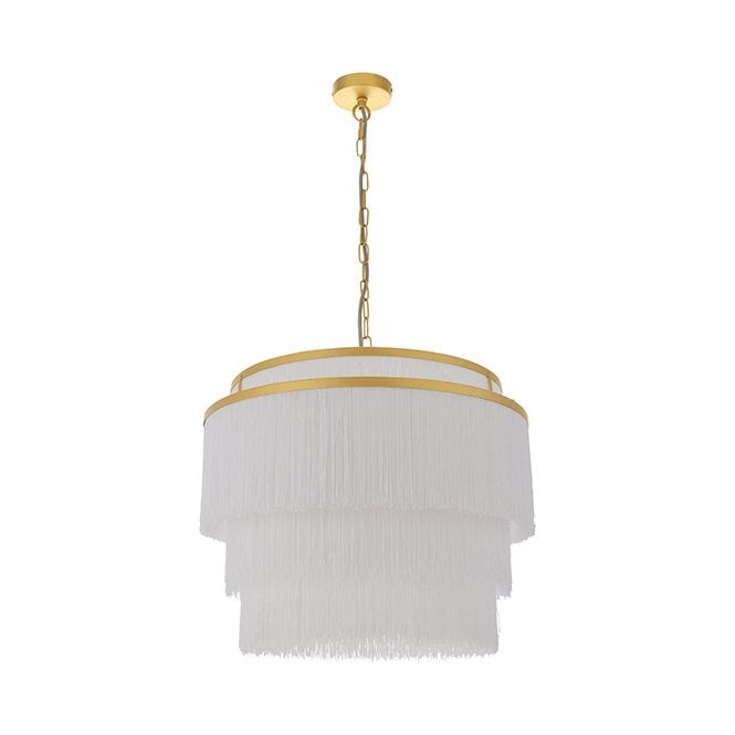 RUFFLE Gold With White Fringe Large Pendant 3 Light