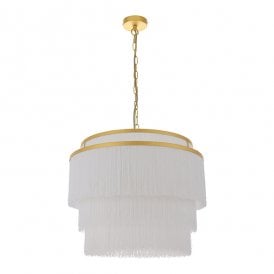 RUFFLE Gold With White Fringe Large Pendant 3 Light