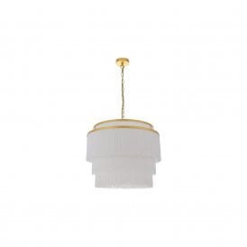 RUFFLE Gold With White Fringe Large Pendant 3 Light