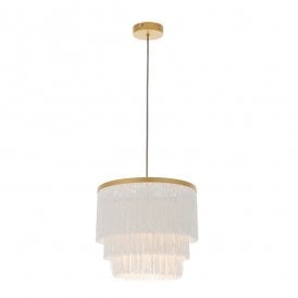 RUFFLE Gold With White Fringe Medium Pendant Light
