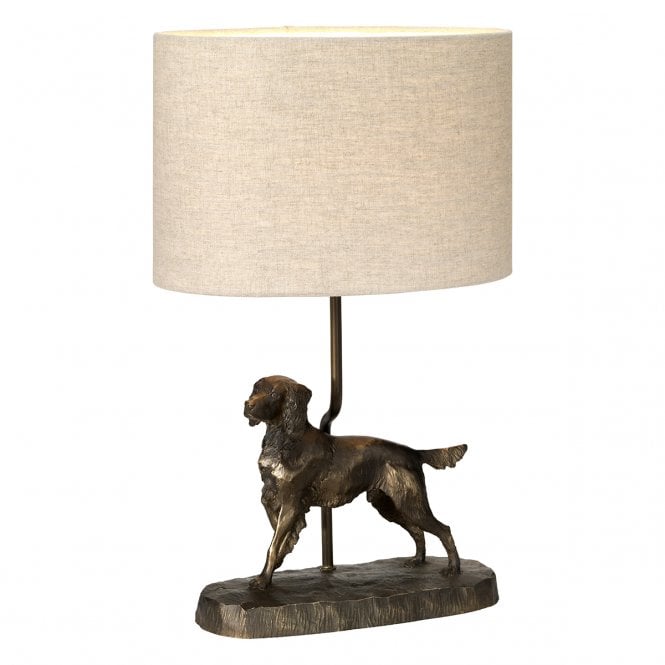 RUFUS Dog Table lamp | Natural Hessian Oval Shade