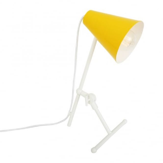SAMBIA adjustable and angled white desk lamp with funky yellow shade