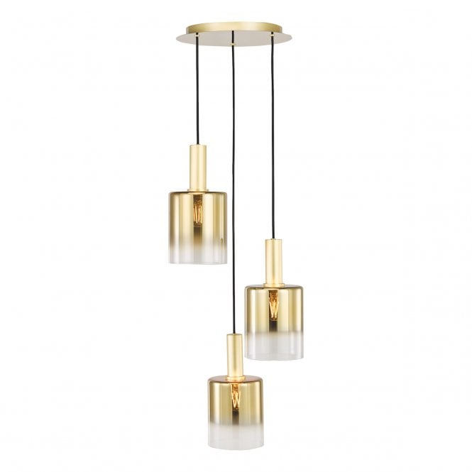 Savannah Satin Gold 3 Light Cluster Pendant with Gold Ombre Glass Shades