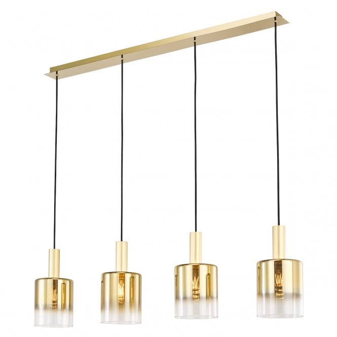 Savannah Satin Gold 4 Light Bar Pendant with Gold Ombre Glass Shades