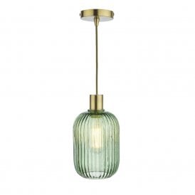 SAWYER Easy Fit Pendant Green Ribbed Glass