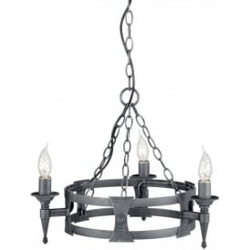 SAXON 3 light wrought iron Medieval style chandelier - black silver finish