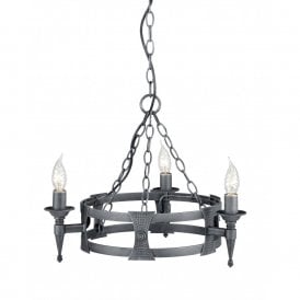 SAXON 3 light wrought iron Medieval style chandelier - black silver finish