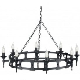SAXON large Medieval wrought iron circular chandelier