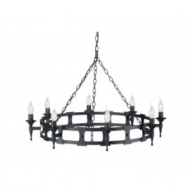SAXON large Medieval wrought iron circular chandelier