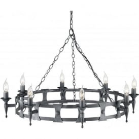 SAXON large Medieval wrought iron hooped chandelier