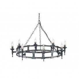 SAXON large Medieval wrought iron hooped chandelier