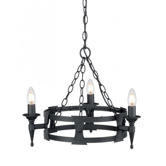 SAXON small Medieval style wrought iron hoop chandelier