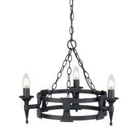 SAXON small Medieval style wrought iron hoop chandelier