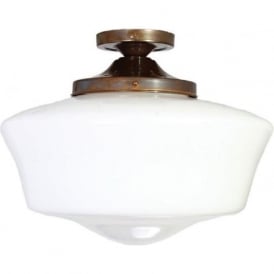SCHOOL HOUSE traditional 1920's semi-flush fitting opal glass ceiling light