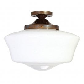 SCHOOL HOUSE traditional 1920's semi-flush fitting opal glass ceiling light
