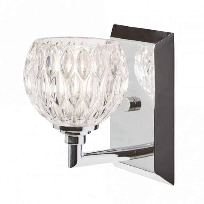SERENA IP44 LED chrome bathroom wall light with cut glass shade