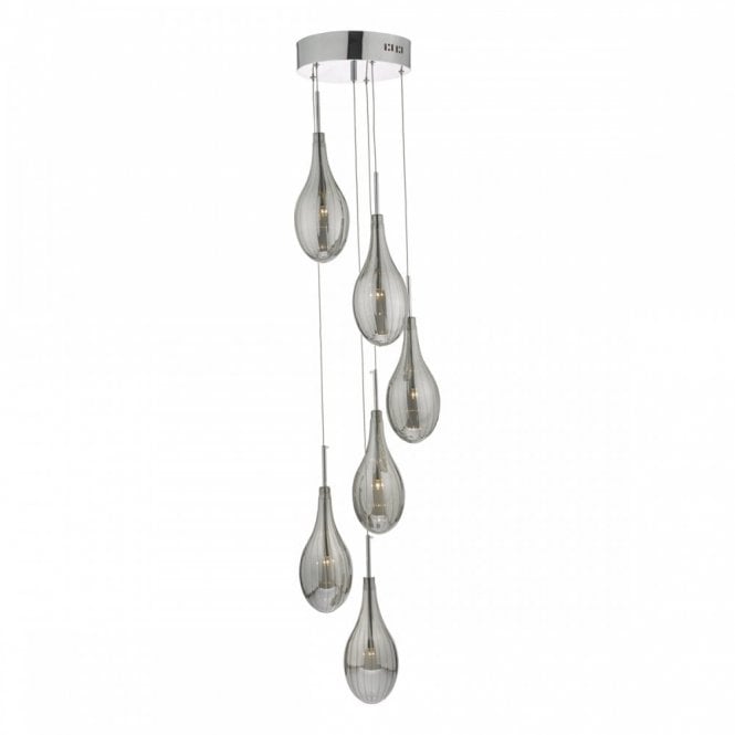 SETA 6 light cluster of ceiling pendants with smoked glass shades
