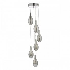 SETA 6 light cluster of ceiling pendants with smoked glass shades
