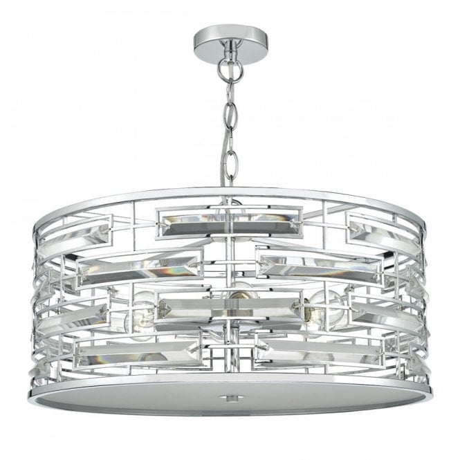 SEVILLE double insulated mid-century chrome ceiling pendant with crystal