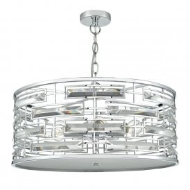 SEVILLE double insulated mid-century chrome ceiling pendant with crystal