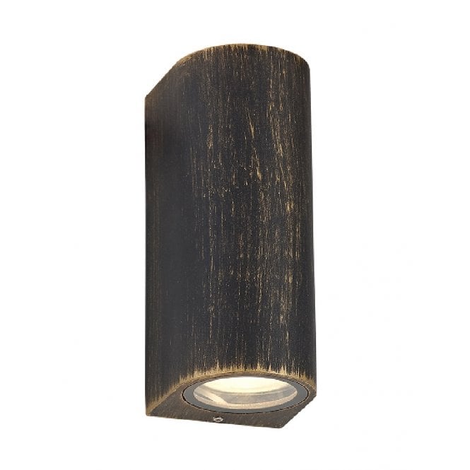 SHAY double flush fit exterior wall light in rustic black/gold finish