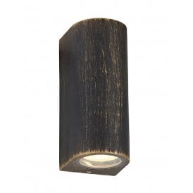 SHAY double flush fit exterior wall light in rustic black/gold finish