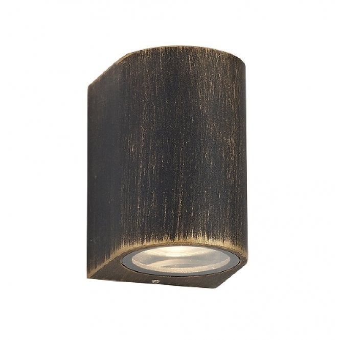 SHAY single flush fit exterior wall light in rustic black/gold finish
