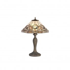 SIAN Tiffany 2 Light Curved Table Lamp White, Grey, Black, Clear Crystal, Antique Brass